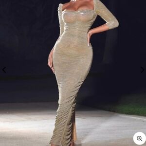 Elegant Gold Long Sleeve Maxi Dress